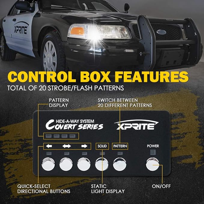 Xprite White Amber LED Hideaway Strobe Lights Kit 20 Flashing Patterns - Image 4