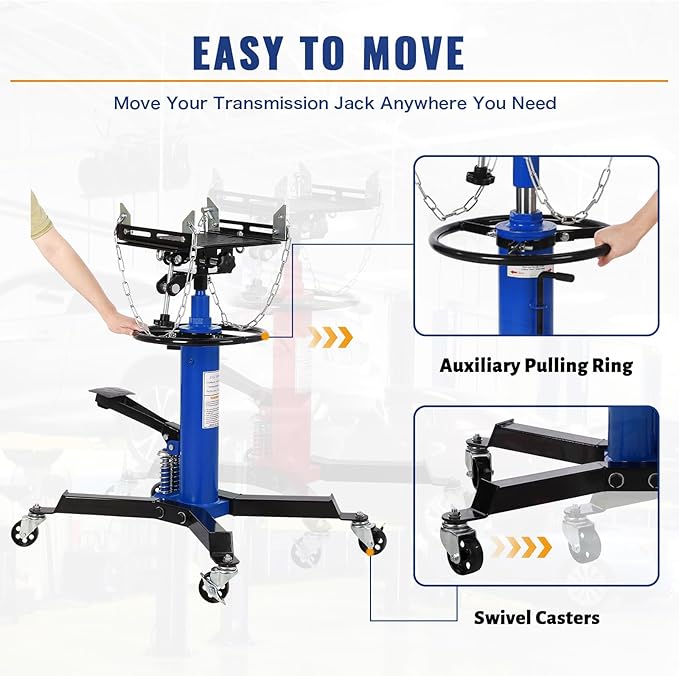 Transmission Jack with 2 Stage Hydraulic Ram, 1322 LBS Hydraulic Telescoping - Image 4