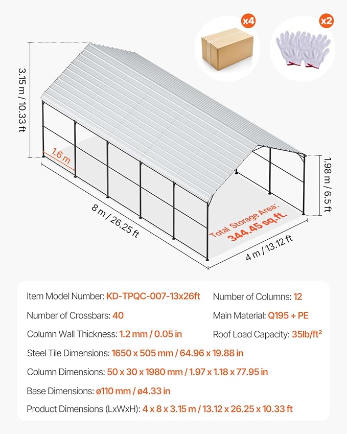 VEVOR Heavy Duty Metal Carport, Car Tent Garage Shade - Image 7