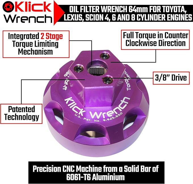 64mm 2 Stage Heavy Duty Torque Limiting Oil Filter Wrench Purple 6061-T6 Billet - Image 2