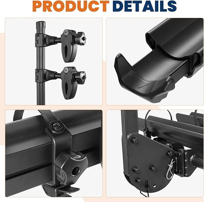 Aluminum 2 EBikes Rack Foldable 2'' Hitch Mounted Carrier Racks w/Ramps Over - Image 7