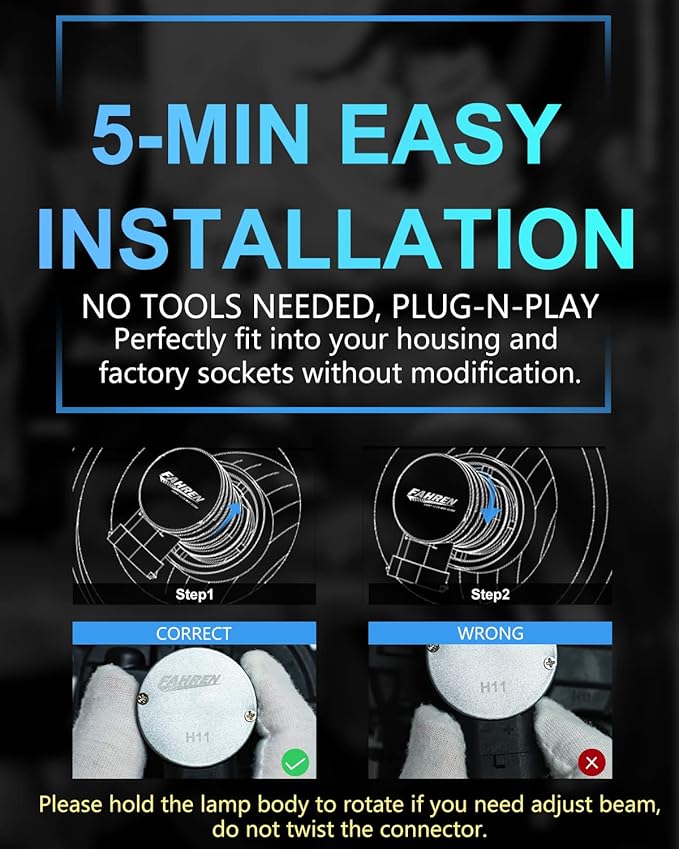 H11/H8/H16 LED Driving Fog Light Bulbs, 12000LM 400% Brighter Fanless, 6500K - Image 2