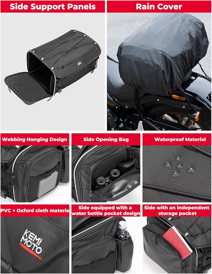 KEMIMOTO Motorcycle Tail Bag, Dual Use Motorcycle Rear Seat Bag - Image 4