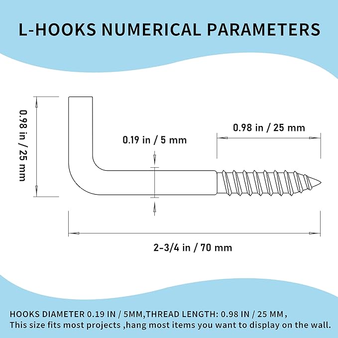 304 Stainless Steel 2-3/4 in Screw-in Hooks 20 Pcs, 7 Shape Screw Hooks - Image 3