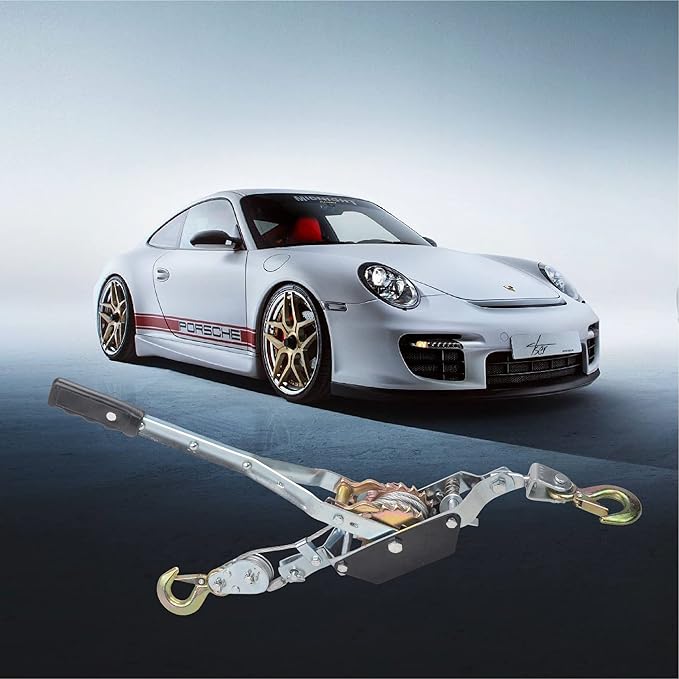 4 Ton Heavy Duty 2 Hook Steel Cable Dual Gear Power Puller Come Along Chain - Image 6