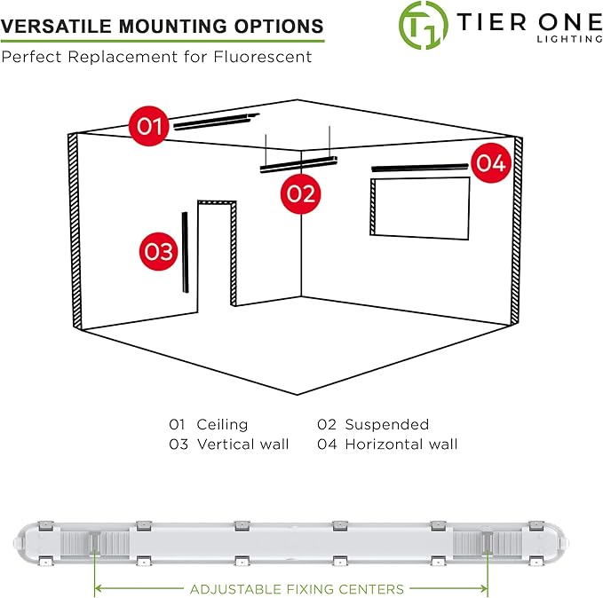 TIERONE 4ft LED Vapor Tight Light 50W Outdoor Shop Light IP65 Waterproof 0-10V - Image 5