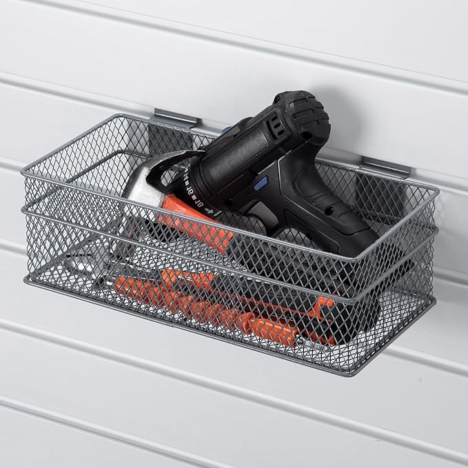 Barydat 4 Pcs Slatwall Basket Set Ventilated Metal Slatwall Basket Hanging Wire - Image 2