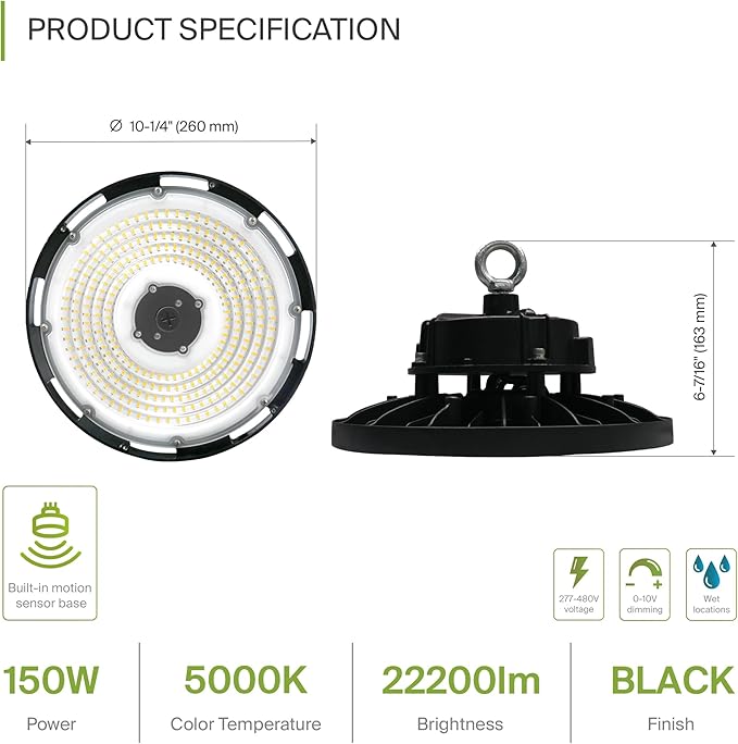 ASD LED High Bay UFO Light Fixture, Commercial Shop Lighting | Dimmable - Image 2