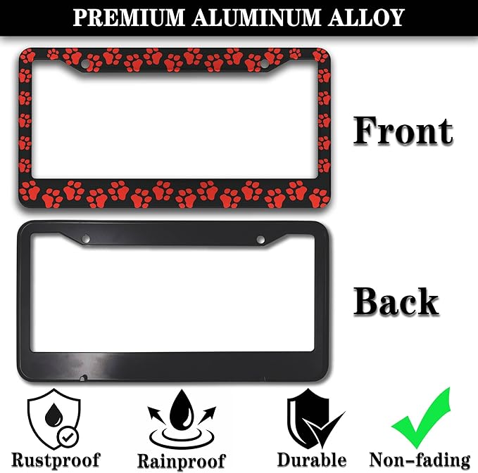 Custom License Plate Frame Black and Red License Plate Frames Animal Dog Paw - Image 3