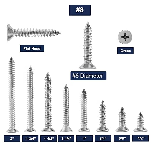 #8 x 2" Wood Screw 100Pcs 18-8 Stainless Steel Screws Flat Head Phillips Fast - Image 3
