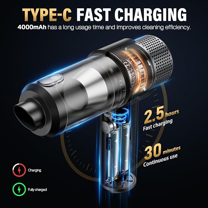 Handheld Car Vacuum Cleaner, 16000PA Car Vacuum Portable Cordless, 4 in 1 Air - Image 4
