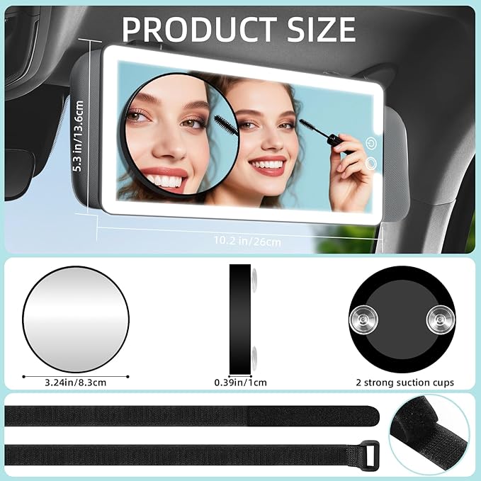 Car Sun Visor Vanity Mirror, Rechargeable Led Dimmable Makeup Mirror, - Image 3