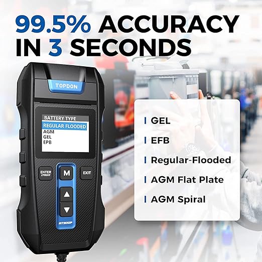 Car Battery Tester 12V 24V 100-2000CCA Lead-Acid Battery, TOPDON BT300P - Image 5
