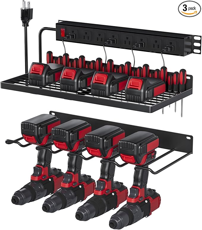 Power Tool Organizer With Charging Station, Wall Mount Drill Holder, by EarondLabProducts