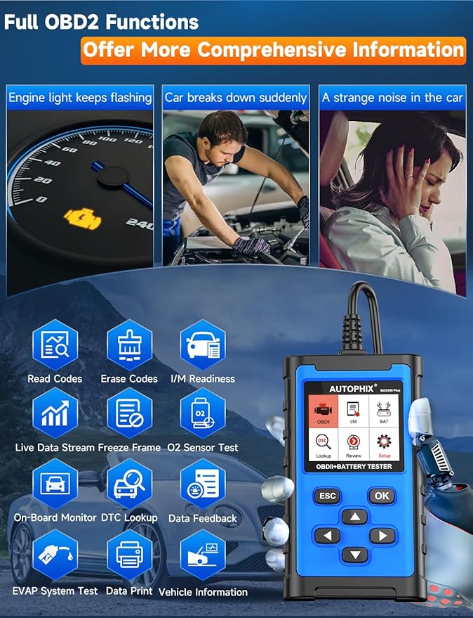 AUTOPHIX BAS300 Plus OBD2 Scanner & Battery Tester, 2-in-1 Car Diagnostic Tool - Image 3