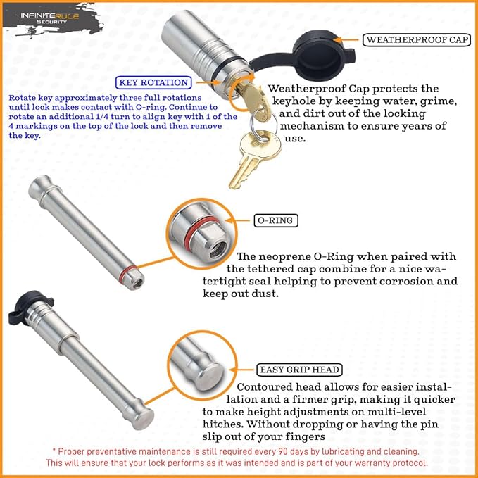 2" & 2.5" Receiver Lock, Heavy Duty Hitch Lock Pin, American Made In USA - Image 5
