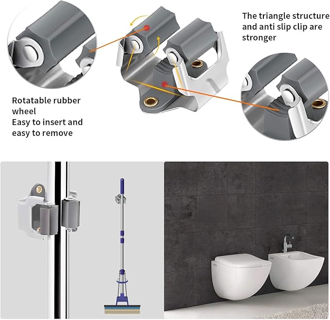 3-H 10 Pack Mop and Broom Holder Big Size Hanging 1 KG Extra, Broom Holder Wall - Image 4