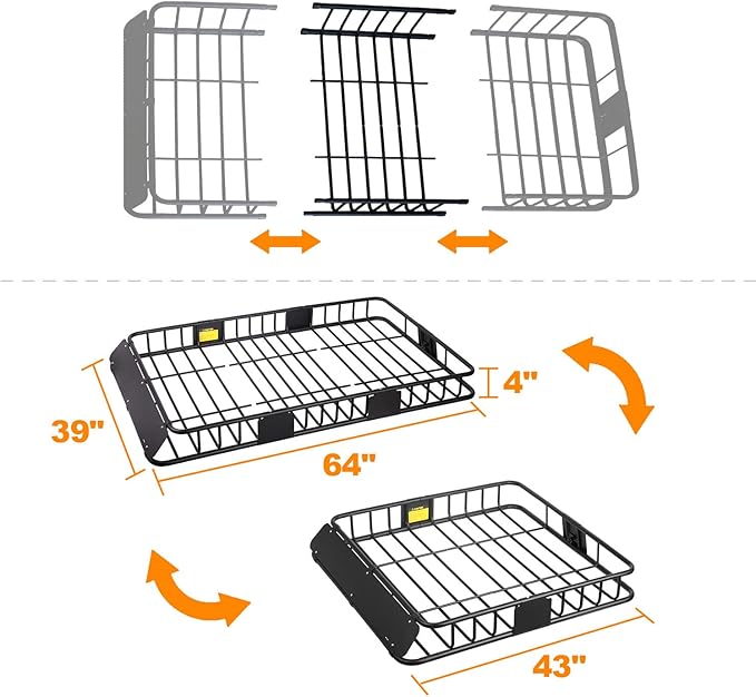 XCAR 64"x 39"x 4" Universal Roof Rack Basket Black - Image 3