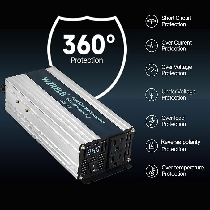 WZRELB 800W Pure Sine Wave Inverter 24V DC to 110V 120V AC Power Converter - Image 2