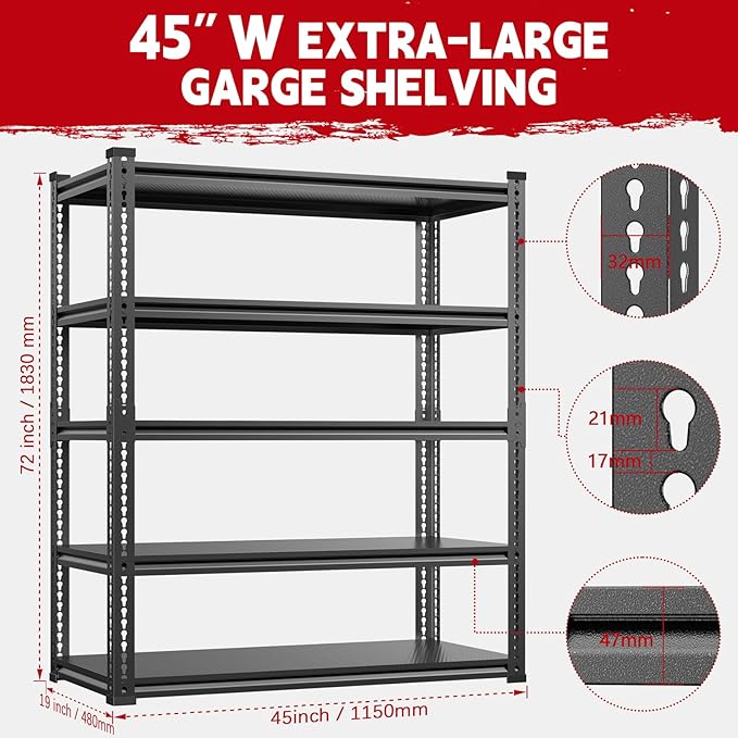 Heavy Duty Garage Shelving Unit 3000LBS, Adjustable 5-Tier Storage Rack - Image 3