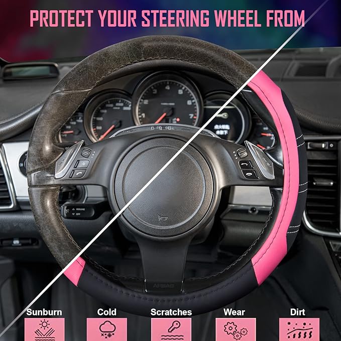 CAR PASS Line Rider Microfiber Leather Sporty 14.5-15 inch Steering Wheel Cover - Image 6