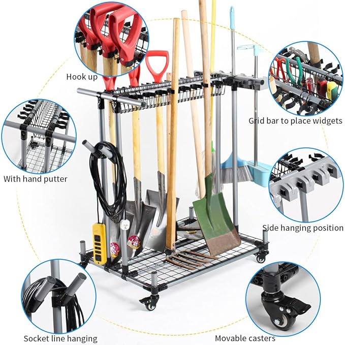 Mobile garden tool organizer metal Garage Storage Holder storage large long - Image 2