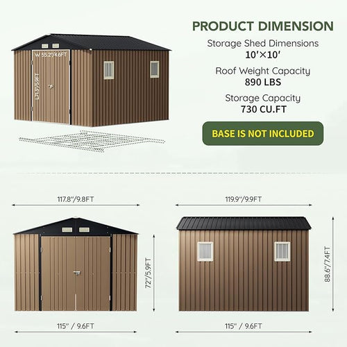 10x10 FT Outdoor Metal Storage Shed, Double Swing Doors, 2 Clear Windows - Image 2