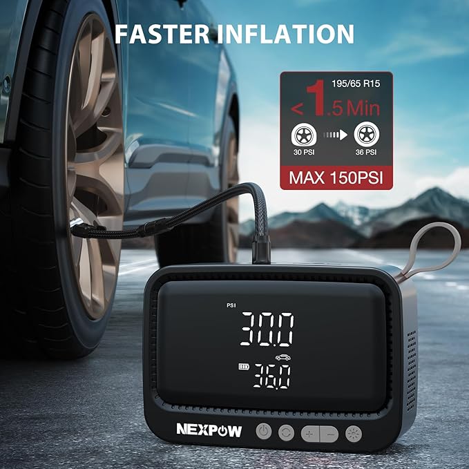 NEXPOW Tire Inflator Portable Air Compressor, 150 PSI Cordless Air Pump - Image 2