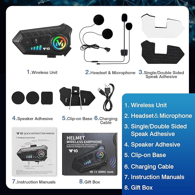FEYA Motorcycle Helmet Speakers High Battery Life Helmet Headphone IPX6 - Image 8