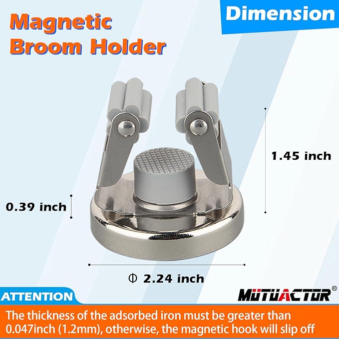MUTUACTOR Magnetic Broom Holders, No Drilling Magnetic Hooks Broom Mop Brackets - Image 5