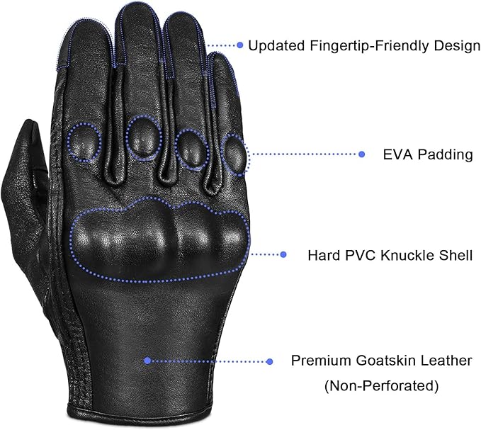Full finger Goat Skin Leather Touch Screen Motorcycle Gloves Men/Women S - Image 2