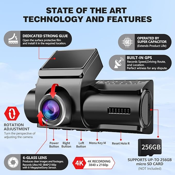 Dash Cam Front and Rear, UHD 4K Night Vision Dash Camera - Image 3
