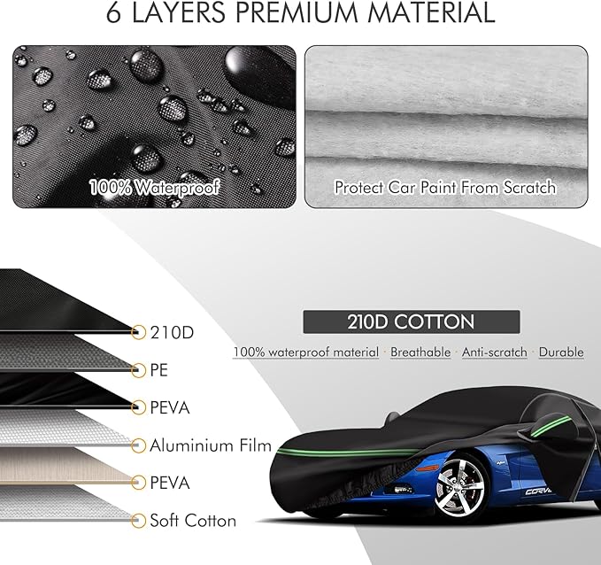 for Corvette 2005-2013 C6 Car Cover 210D Outdoor Waterproof UV Protection - Image 2