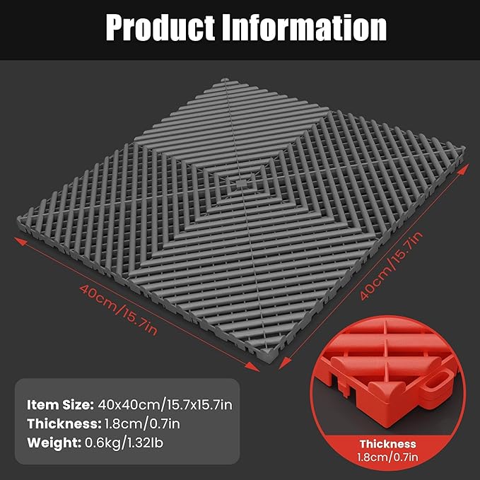 25PCS|15.7"x15.7" Garage Flooring Tiles, Non-Slip Interlocking Plastic Garage - Image 3