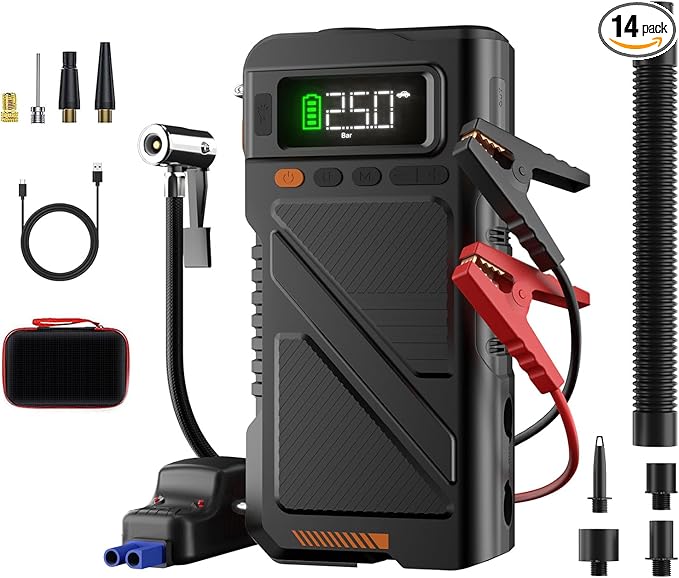 8000A Jump Starter with Air Inflator & Deflator Compressor, 9-in-1 Portable 12V by Geeneu