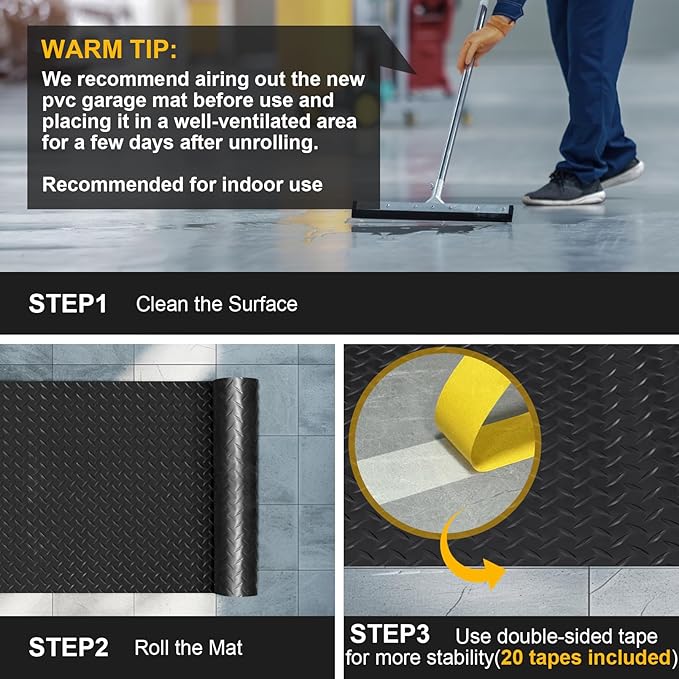 8x20 FT Garage Floor Mat, 2.8mm Thickened Flooring Roll Diamond Plate PVC - Image 7