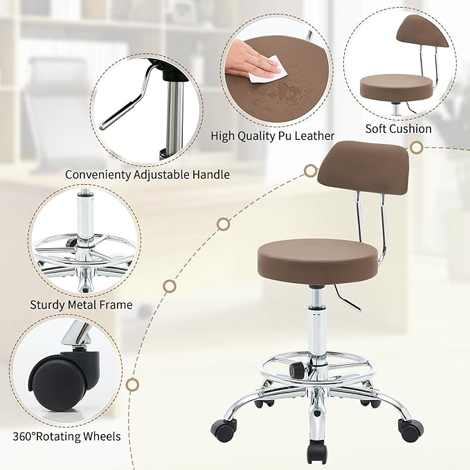Salon Rolling Chair, Adjustable Stool - Image 4