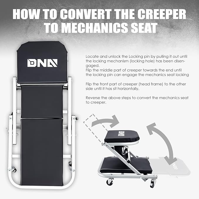‎DNA MOTORING TOOLS-00185 36 Inches 2 IN 1 Rolling Folding Car Creeper/Seat - Image 3