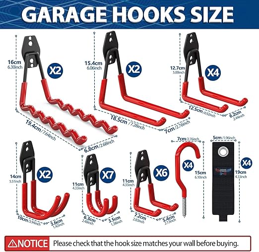 3-H Garage Wall Hooks 62 Pack, Heavy Duty Garage Hooks - Image 2