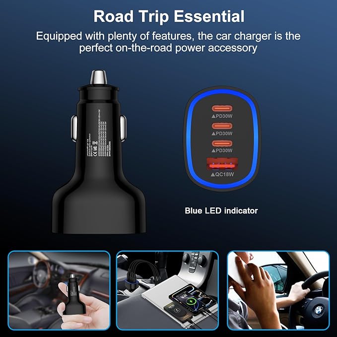 90W 4-Port Super Fast USB C Car Charger - Image 7