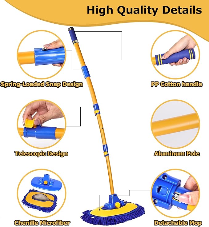 anngrowy 56.7" Car Wash Brush Mop Kit Mitt Sponge - Image 7