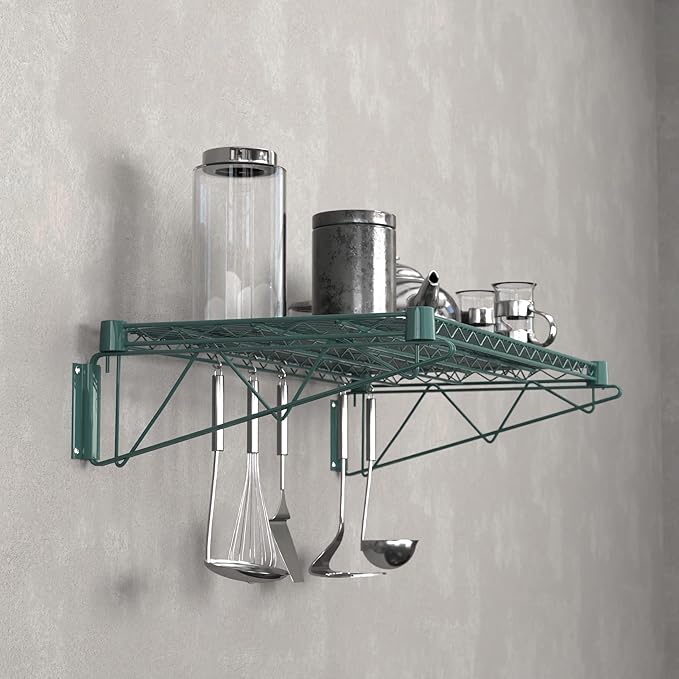 18" x 36" Green Epoxy Wire Wall Mount Shelf - Image 6