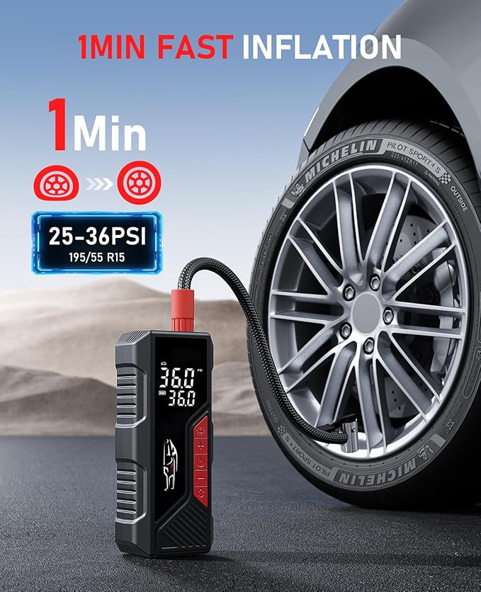 Tire Inflator Portable Air Compressor, Cordless Air Pump - Image 2