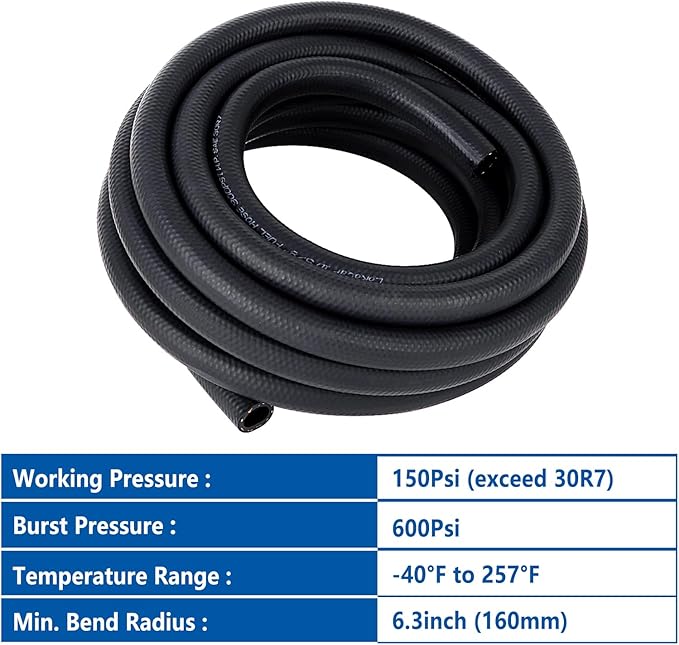LokoCar Rubber Fuel Hose Line Push Lock 5/8" ID SAE 30R7 NBR 25ft 300PSI Black - Image 6