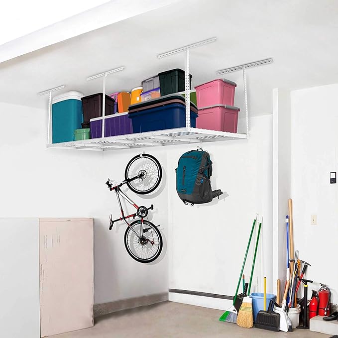3ftx8ft Overhead Garage Storage Rack, Heavy-Duty Metal Garage Ceiling Storage - Image 2