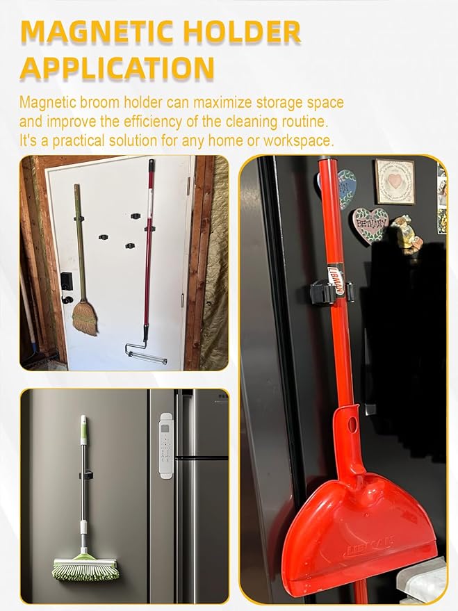 Magnetic Broom Holder for Refrigerator, No Drilling Magnetic Broom Holder Black - Image 3