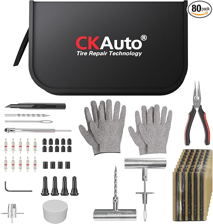 CKAuto Tire Plug Repair Kit, Heavy Duty Car Emergency Tool Kit by CKAuto