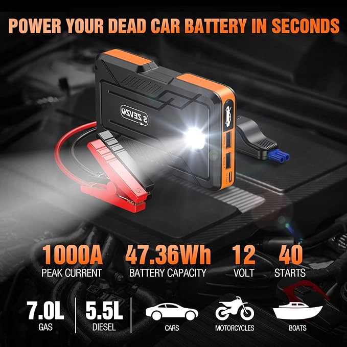 S ZEVZO Jump Starter 1000A Peak Portable Jump Starter - Image 2