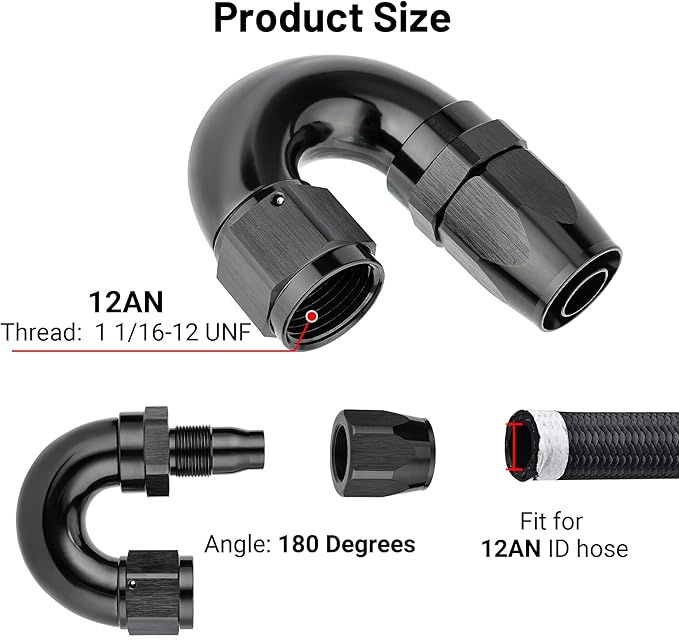 EVIL ENERGY 12AN 180 Degree One Piece Full Flow Hose End Fitting Swivel - Image 2
