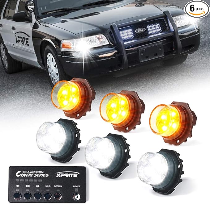 Xprite White Amber LED Hideaway Strobe Lights Kit 20 Flashing Patterns by XPRITE